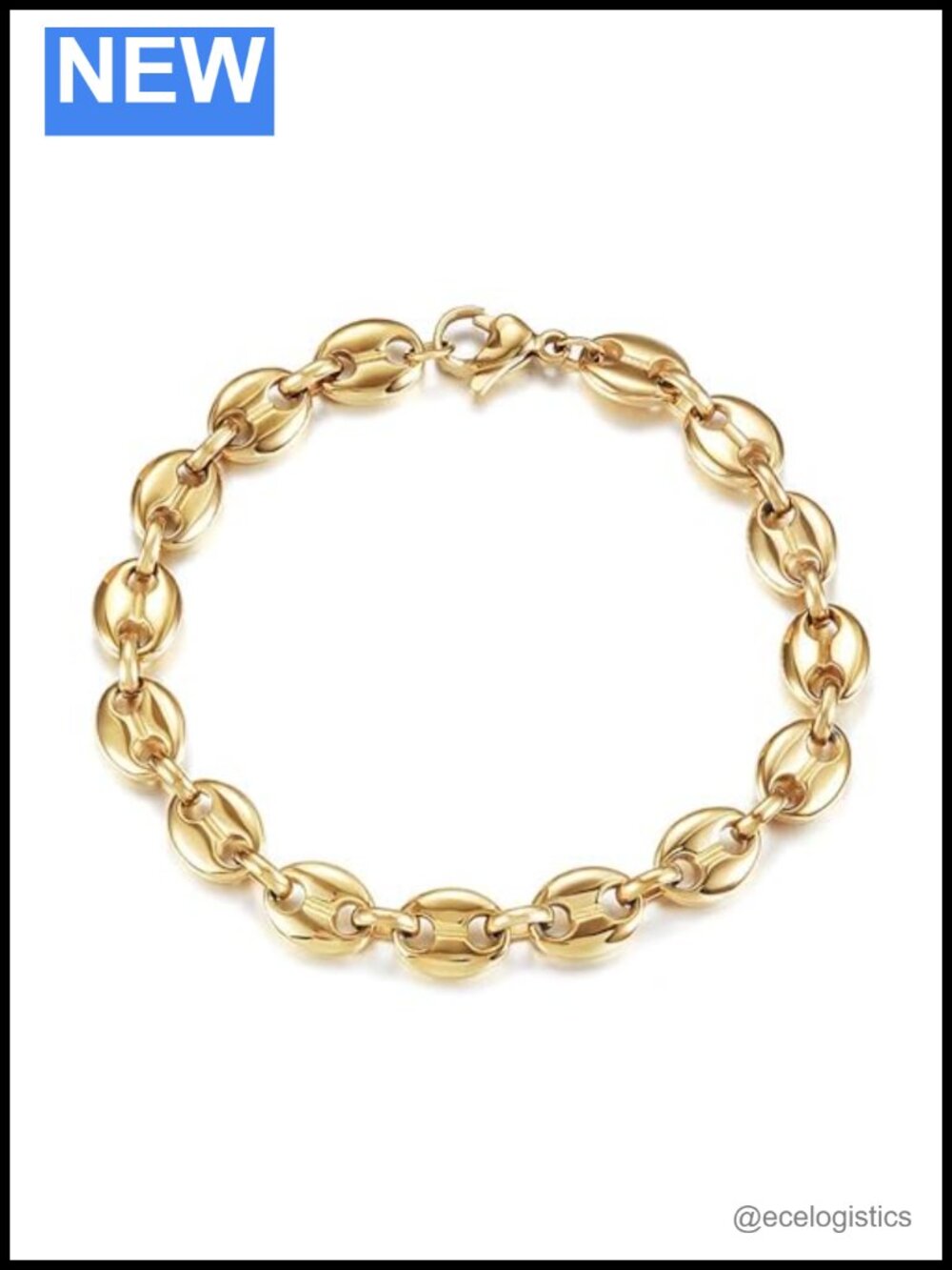 14K Gold Filled Puff Mariner Coffee Bean Link Bracelet Stainless Steel